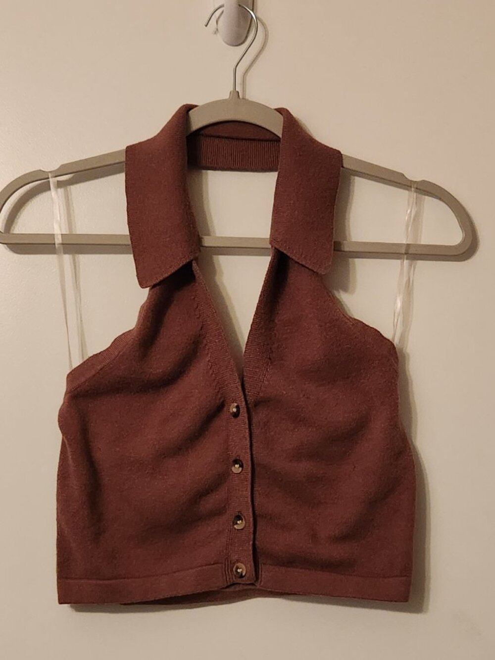 Halter Top Sweater Vest with Collar in Mauve